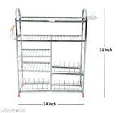 Stainless steel 5-shelf Akaya kitchen rack, organizes dishes and cutlery, modular design, 31x24 inches